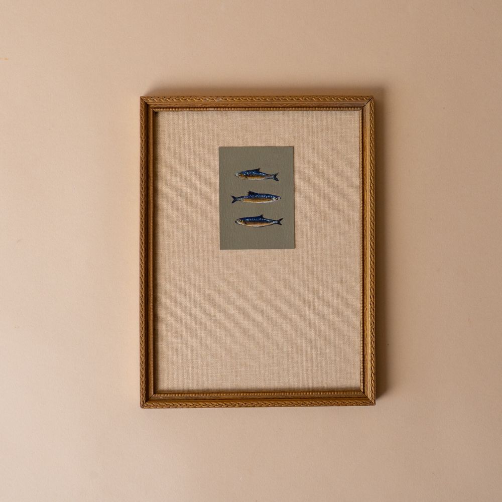 "Three Sardines" Framed Original Painting by Melissa Mary Jenkins - Rug & Weave