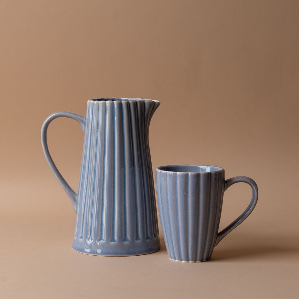 Blue Ribbed Stoneware Mug mug Creative Co-op (DYA)