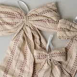 Beige Embroidery Stripe Bow