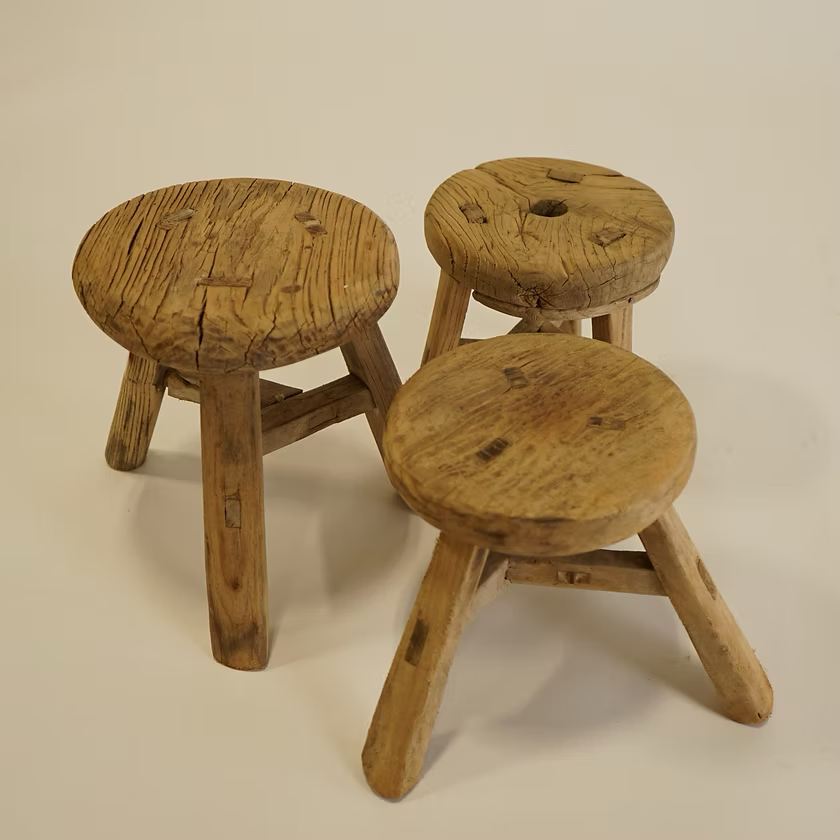 Round Elm Wood Mini Stool 0-VINTAGE -stool Hauer Market