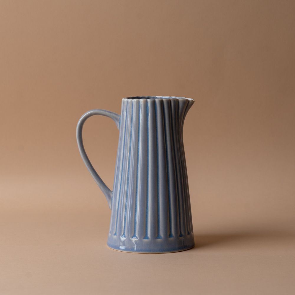 Blue Ribbed Stoneware Pitcher – Rug and Weave
