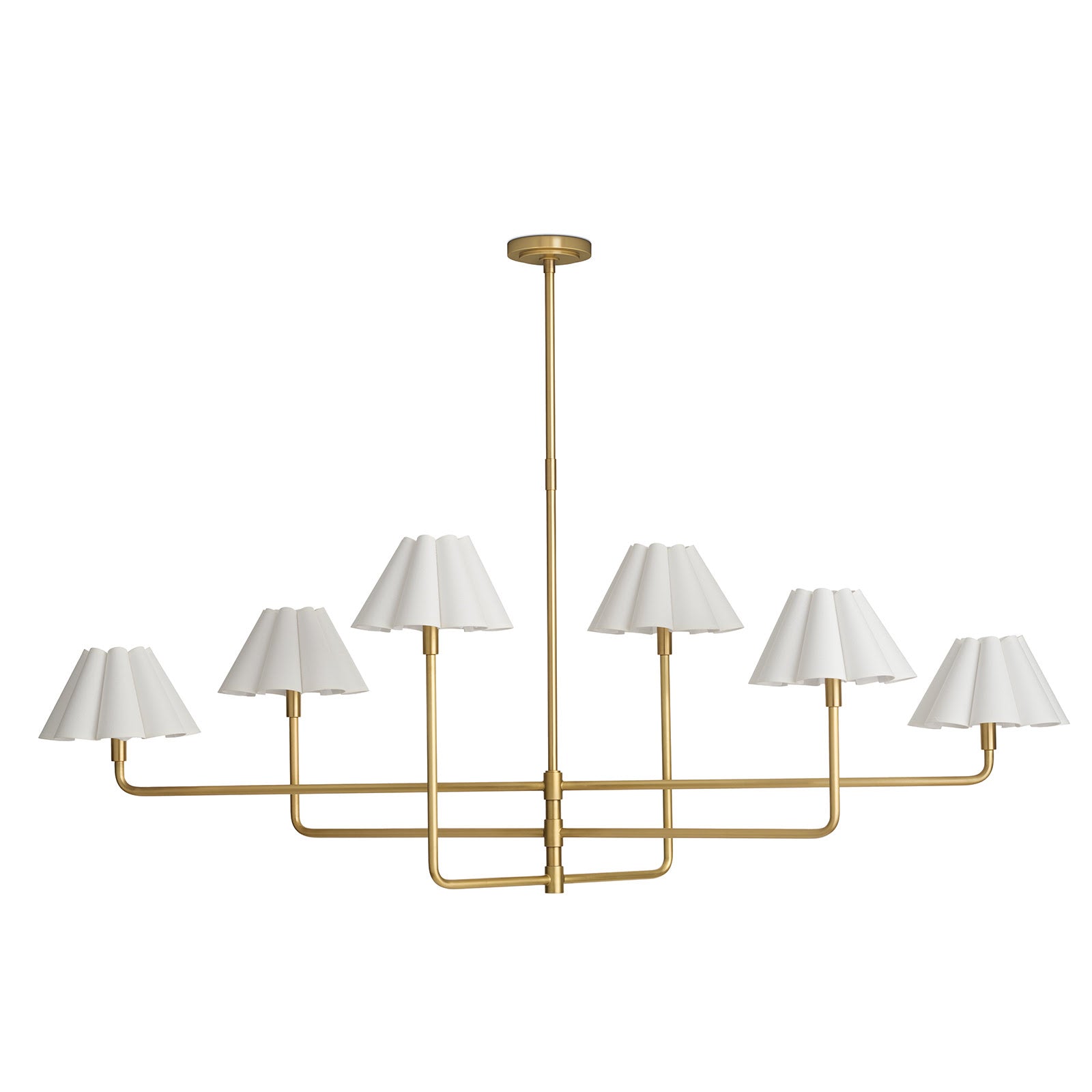 Polly Metal Chandelier (Natural Brass with White Scalloped Shade) - Rug & Weave