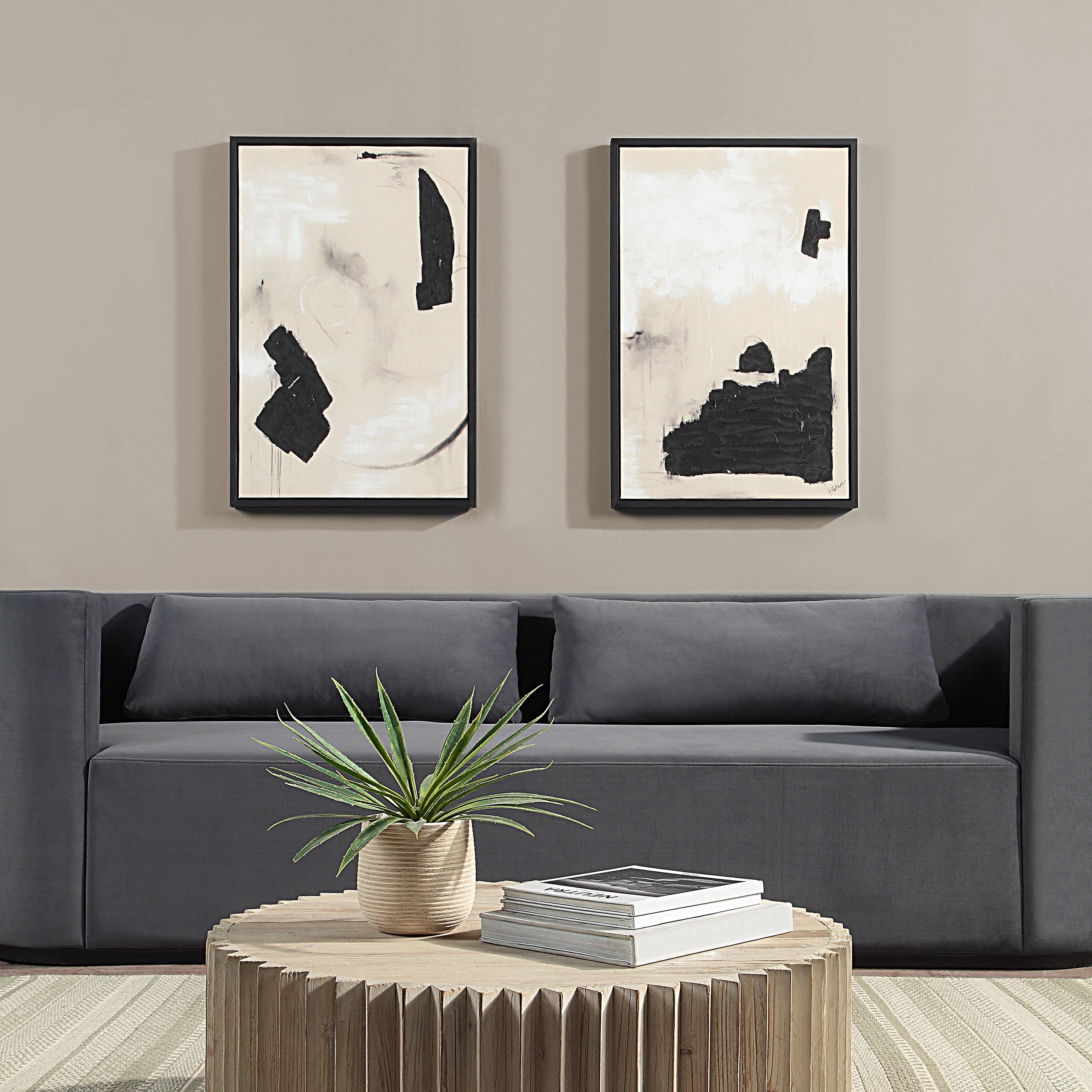 "Ecru & Ink" Framed Canvas Set ARTWORK - framed art Renwil