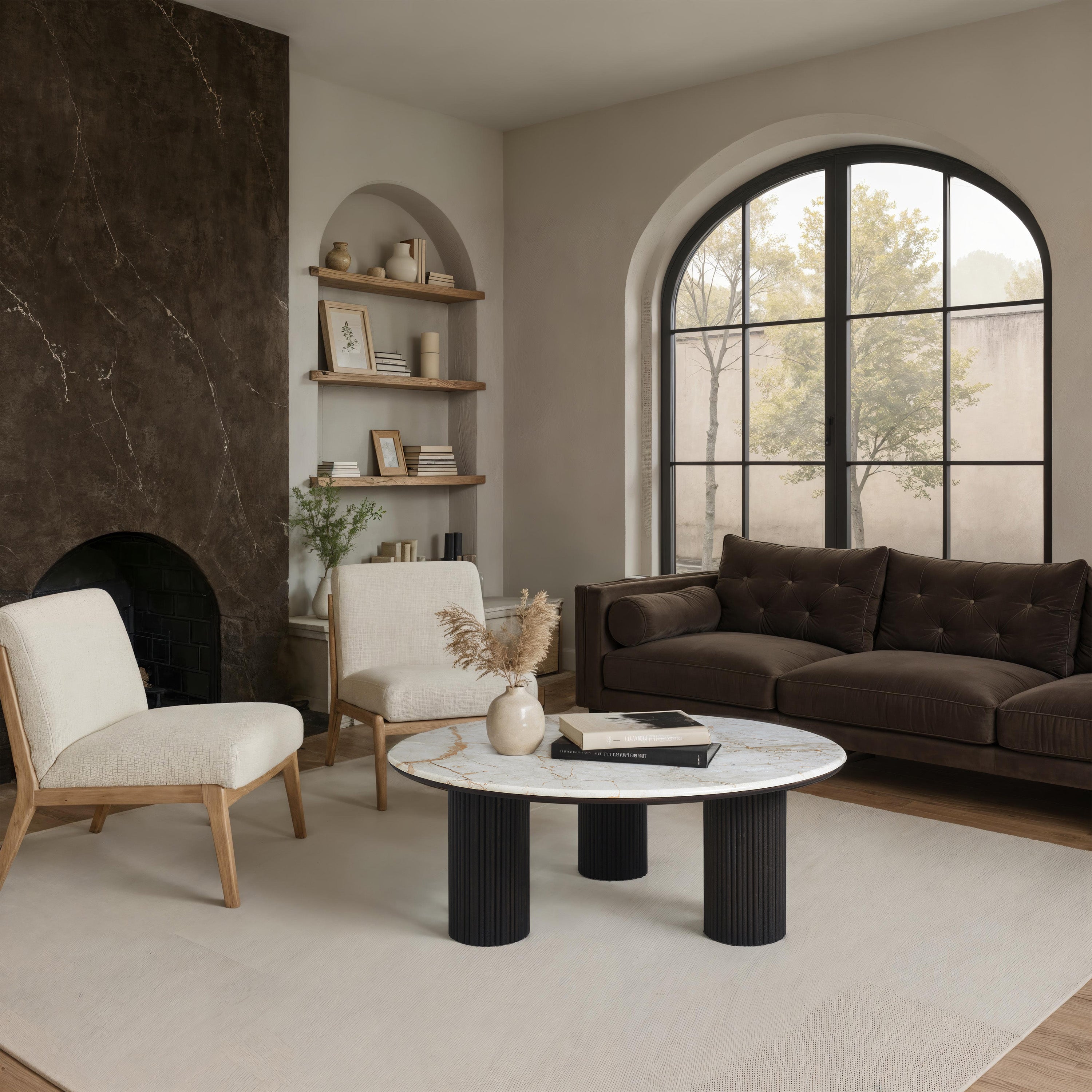 Alessio Indoor Breccia Marble Coffee Table FURNITURE - coffee table Renwil