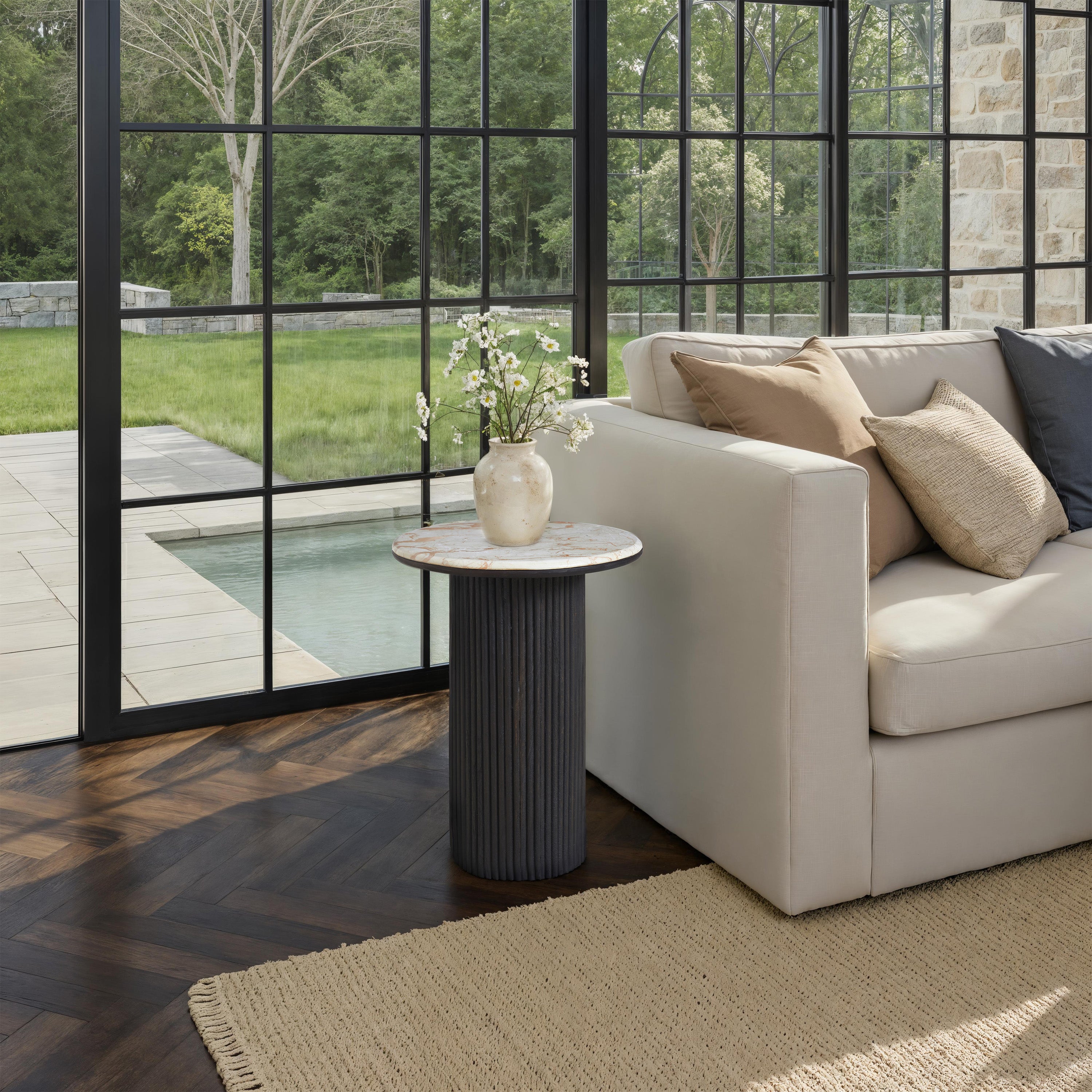 Alessio Indoor Breccia Marble Side Table FURNITURE - side table Renwil