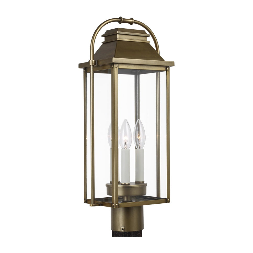 Wellsworth Post Lantern LIGHTING - outdoor fixture Visual Comfort - Studio Distressed Brass