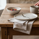 Oatmeal Linen Napkin Set with Lace Trim