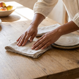 Oatmeal Linen Napkin Set with Lace Trim