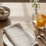 Oatmeal Linen Napkin Set with Lace Trim
