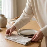 Oatmeal Linen Napkin Set with Lace Trim