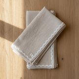 Oatmeal Linen Napkin Set with Lace Trim