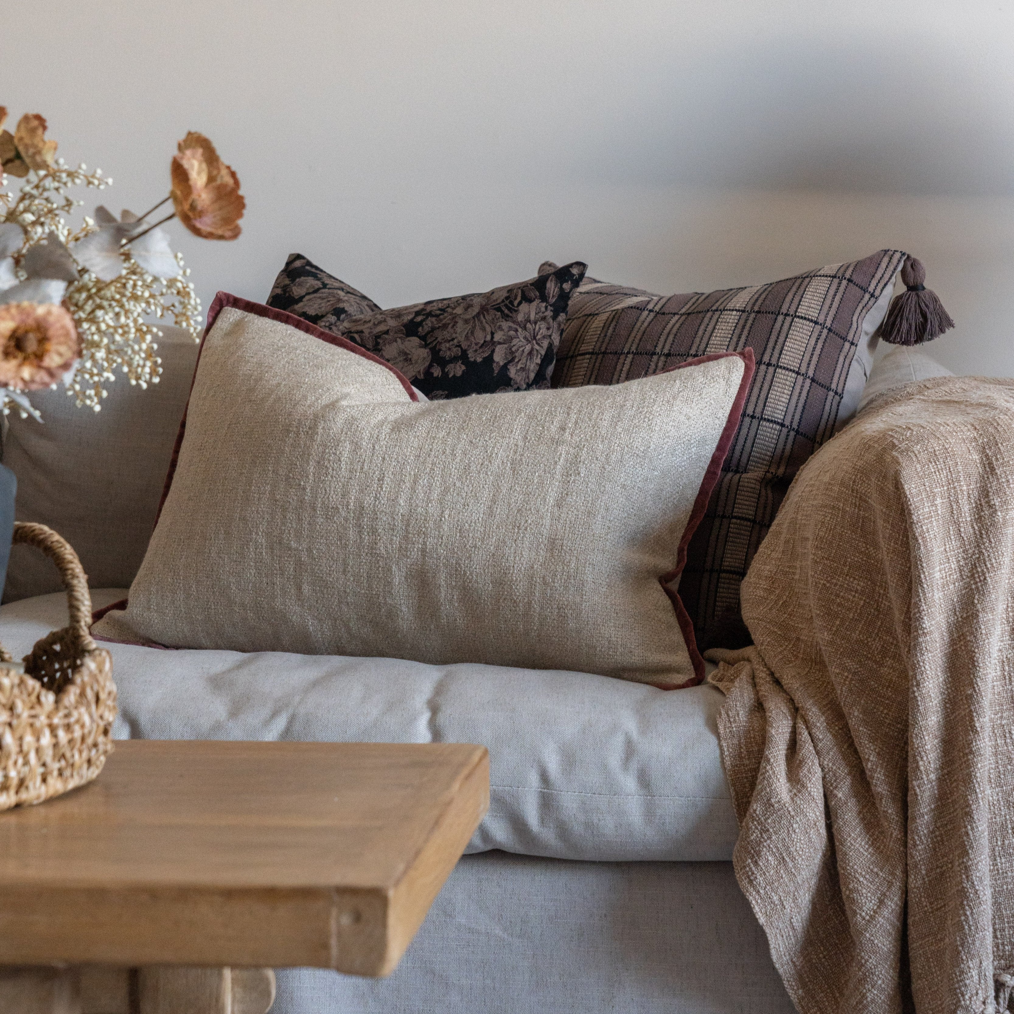 IN-STORE Amber Lewis x Loloi Aveline Ivory/Wine Pillow 1 - PILLOWS - essentials - neutral Loloi