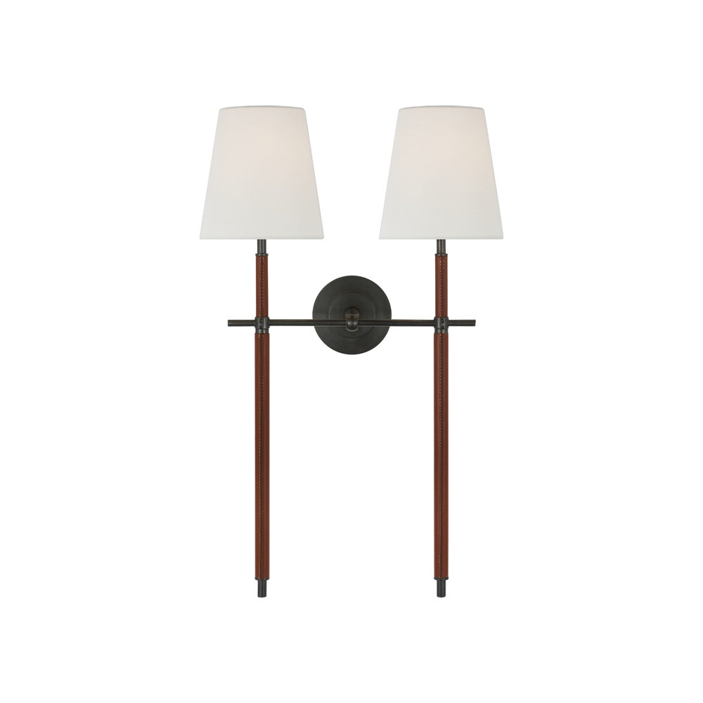Bryant Large Wrapped Double Tail Sconce LIGHTING - sconce Visual Comfort - Signature Bronze and Saddle Leather