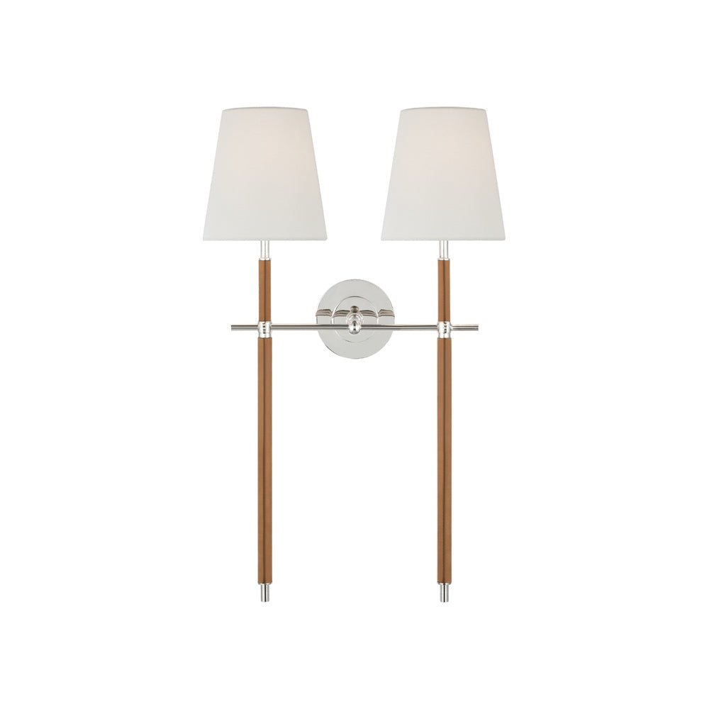 Bryant Large Wrapped Double Tail Sconce LIGHTING - sconce Visual Comfort - Signature Polished Nickel and Natural Leather