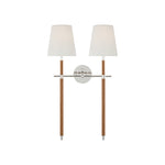 Bryant Large Wrapped Double Tail Sconce LIGHTING - sconce Visual Comfort - Signature Polished Nickel and Natural Leather