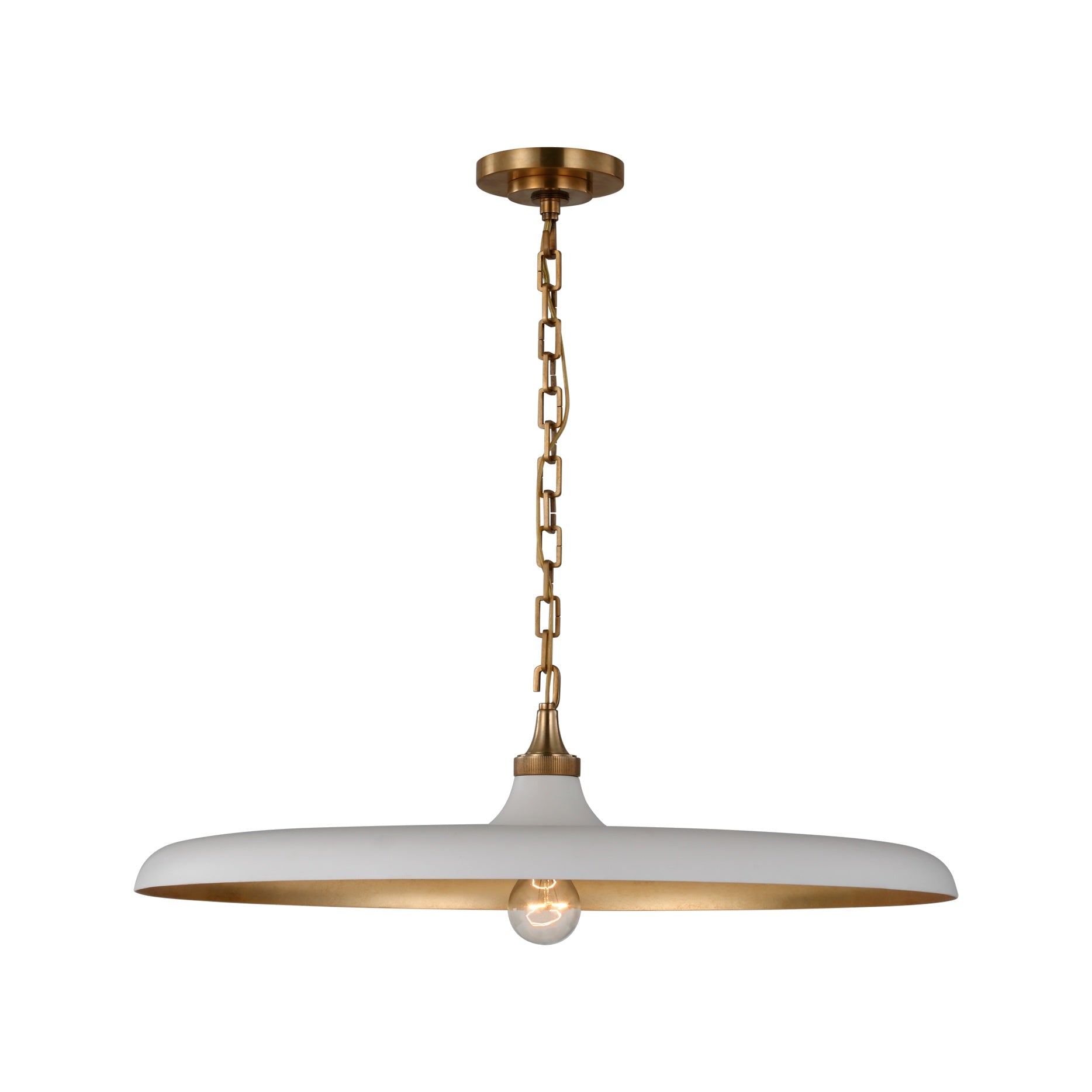 Piatto Large Pendant LIGHTING - pendant Visual Comfort - Signature Hand-Rubbed Antique Brass Plaster White