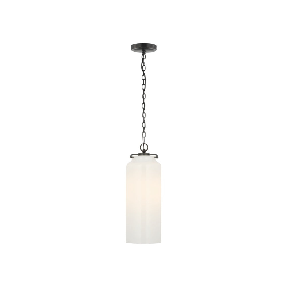 Katie Large Cylinder Pendant LIGHTING - pendant Visual Comfort - Signature Bronze White Glass