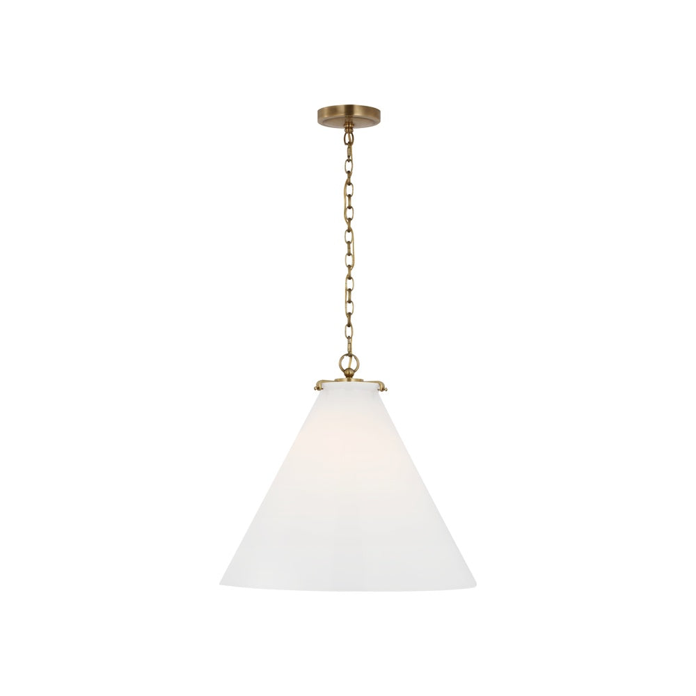 Katie Large Conical Pendant LIGHTING - pendant Visual Comfort - Signature Antique Brass White Glass