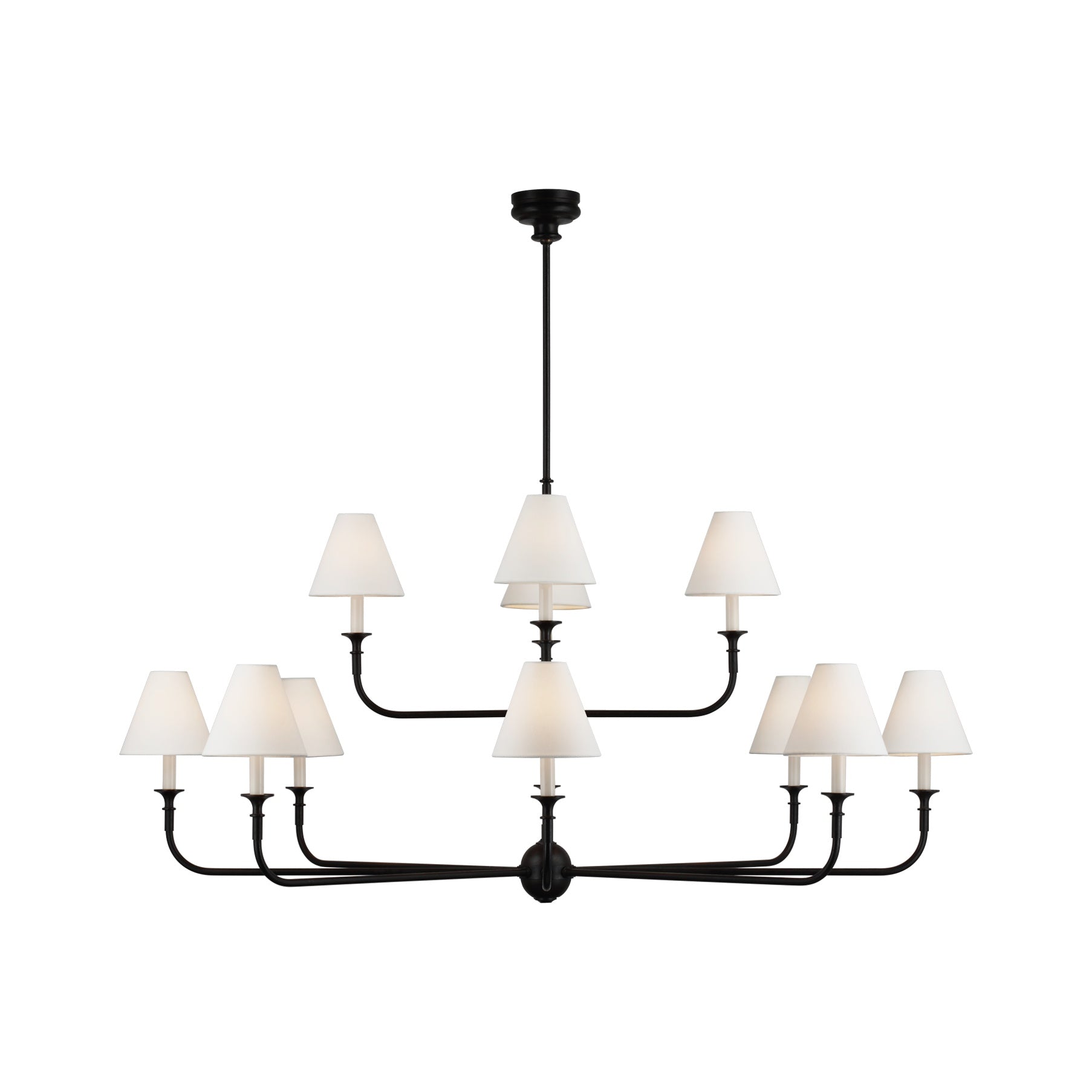 Piaf Grande Two-Tier Chandelier LIGHTING - chandelier Visual Comfort Aged Iron and Ebonized Oak