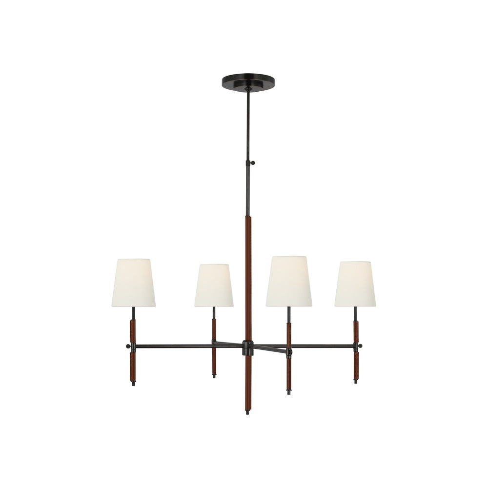 Bryant Large Wrapped Chandelier LIGHTING - chandelier Visual Comfort - Signature Bronze and Saddle Leather 4" x 5.5" x 6" Linen