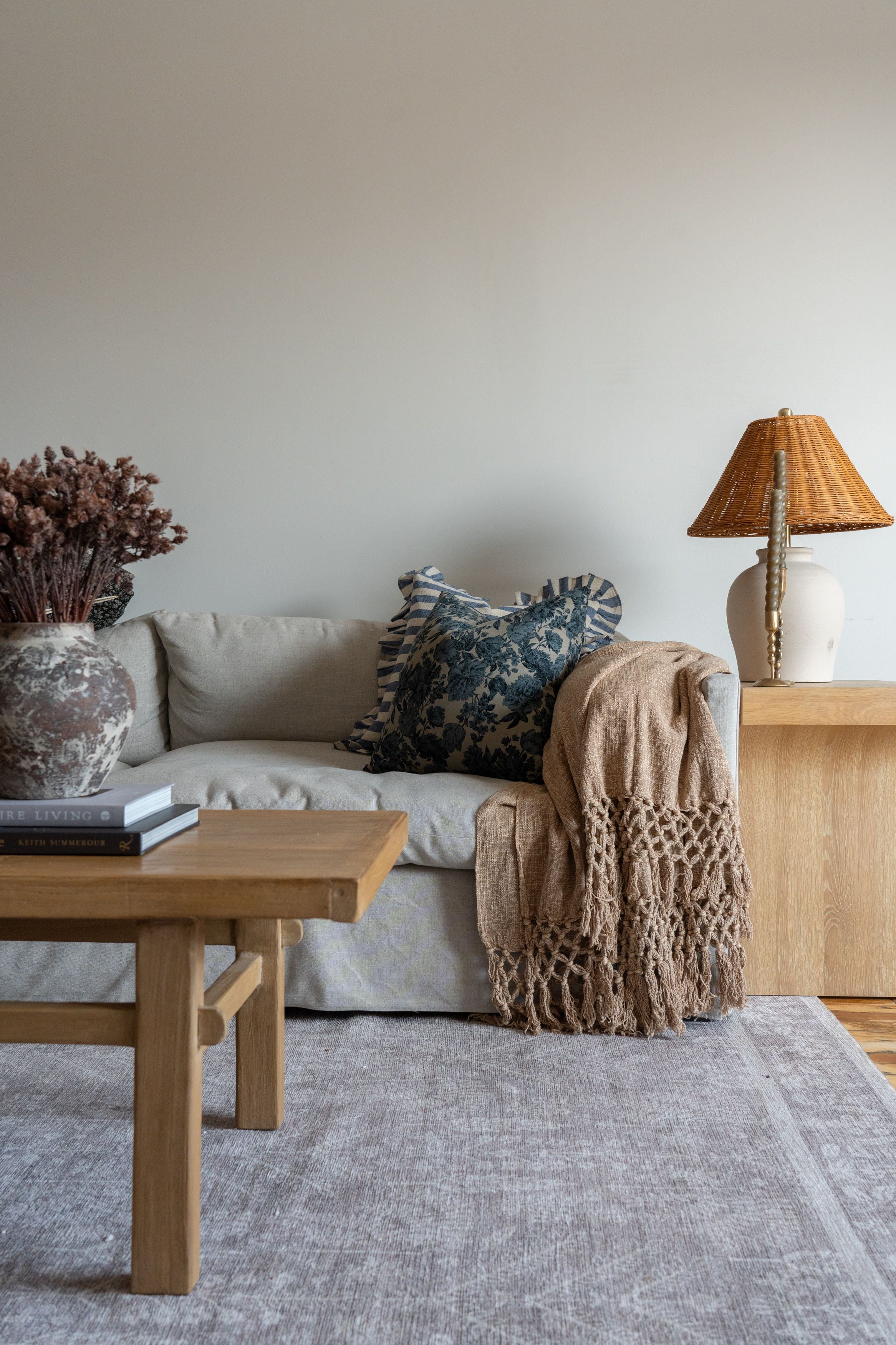 Brown Cotton Slub Throw Blanket with Fringe - Rug & Weave