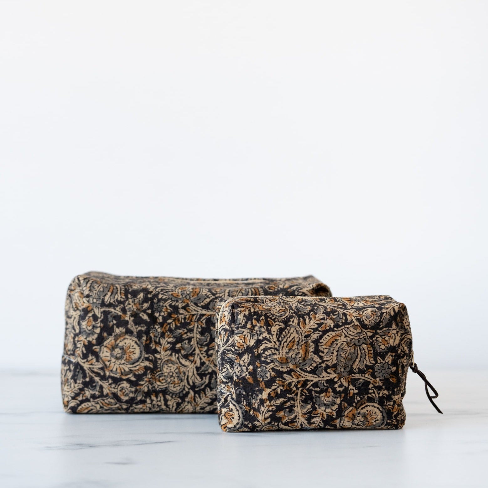 Floral block print toiletry bags
