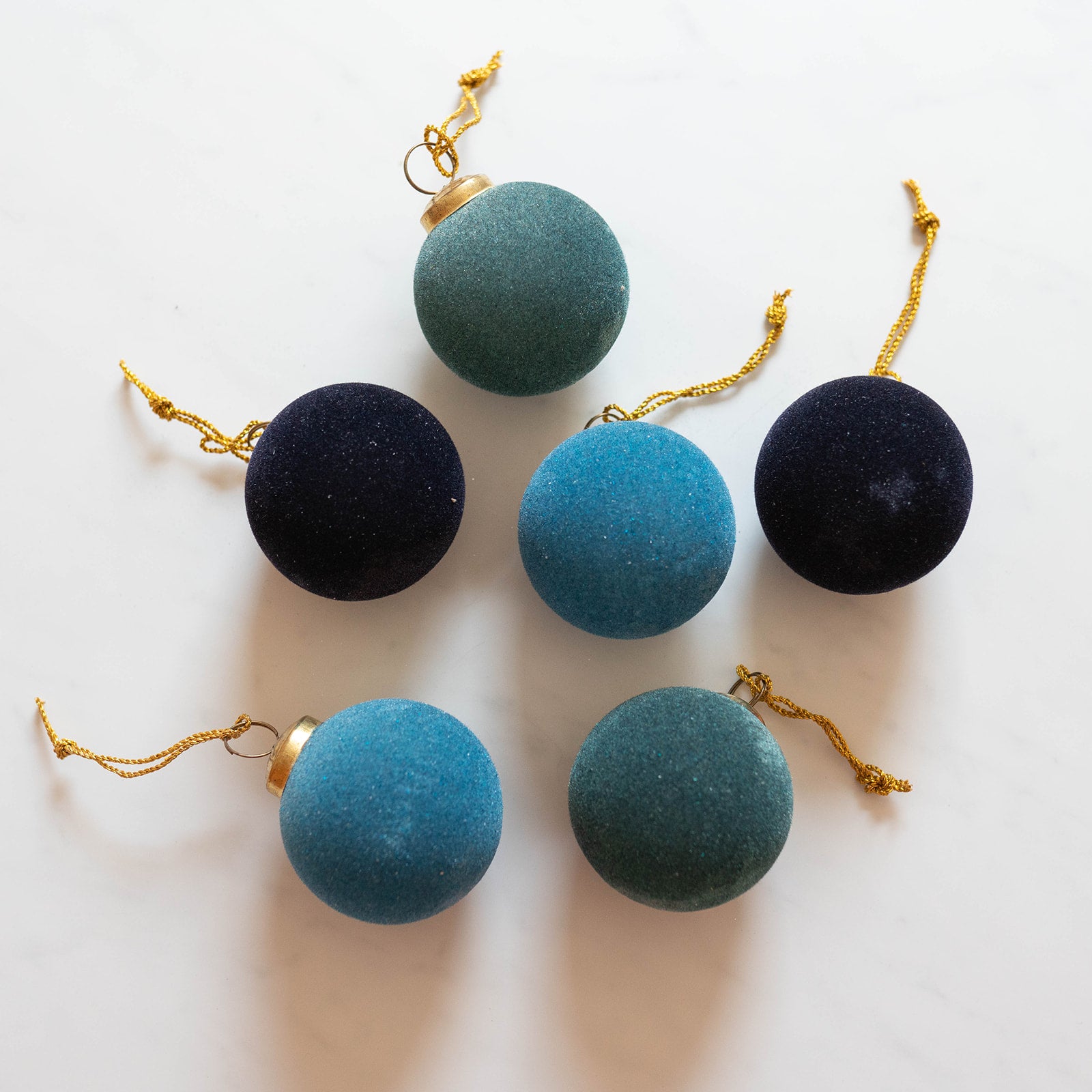 Blue Flocked Ball Ornament CHRISTMAS 2023 Creative Co-op (DYA)