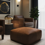 Ellie Ottoman / Cognac Leather - Rug & Weave