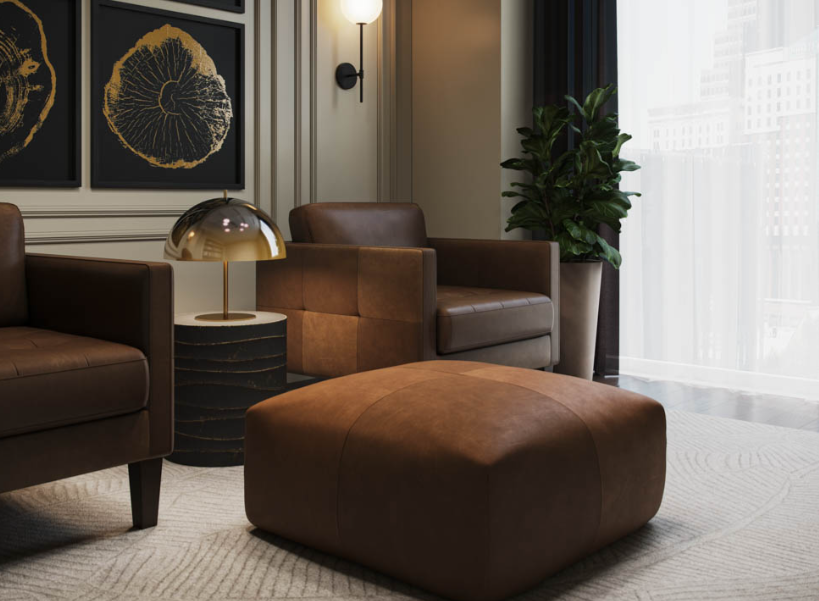 Ellie Ottoman / Cognac Leather - Rug & Weave